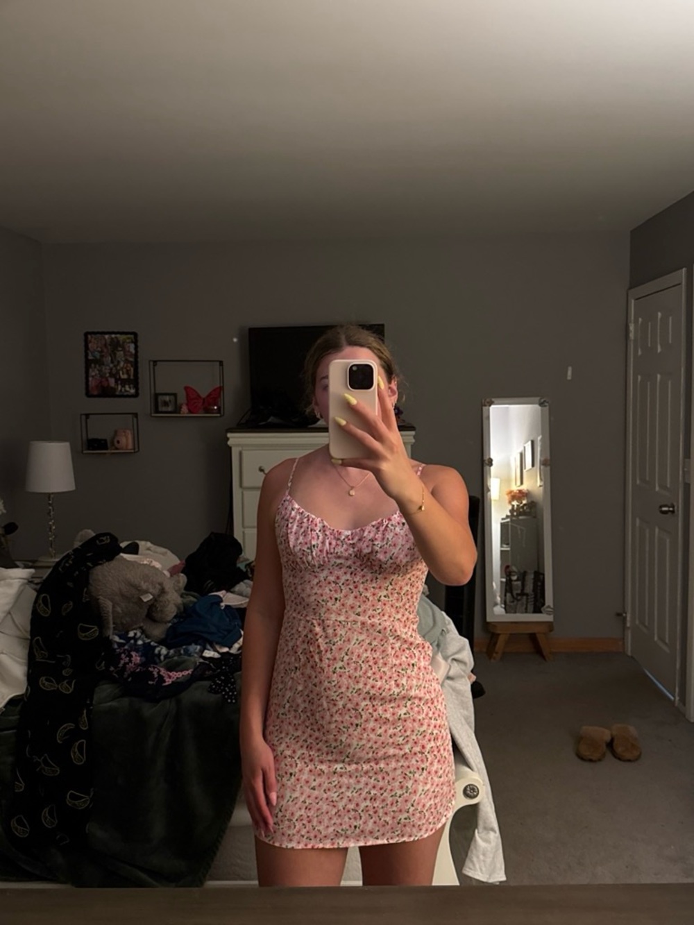 SHEIN Pink Floral Cowl Neck Mini Dress